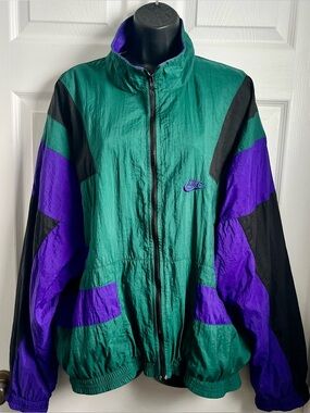 Vintage Nike Windbreaker 90s Windbreaker Jacket Large Men Green Purple Black